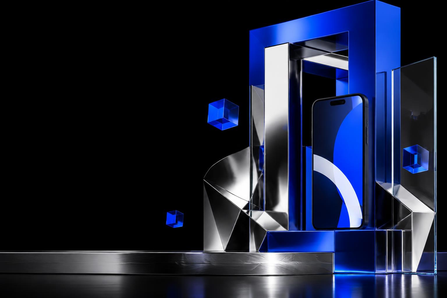 Escultura de design em azul eléctrico e cromado com uma experiência digital
